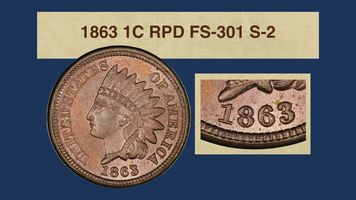 1863 Indian Head Penny: Repunched Date