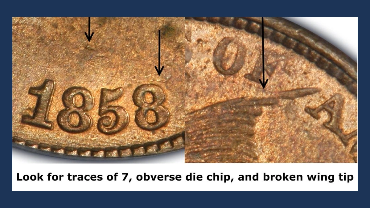 1858 Flying Eagle Cent: Overdate