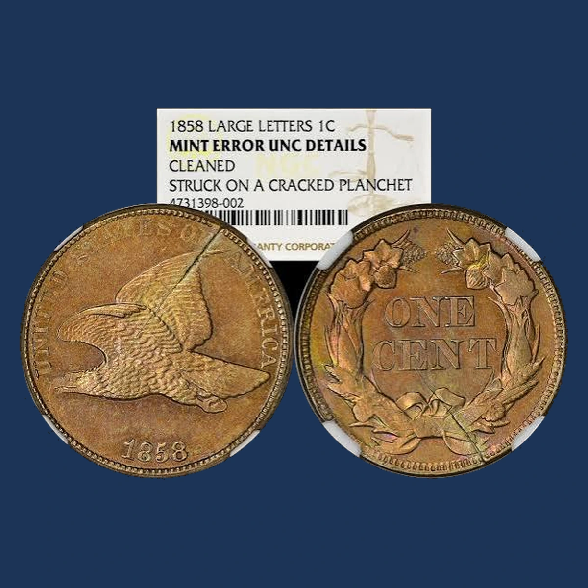 1858 Flying Eagle Cent: Planchet Crack