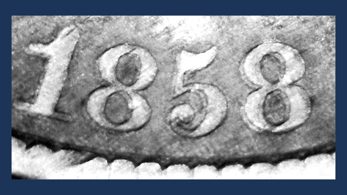 1858 Flying Eagle Cent: Repunched Date