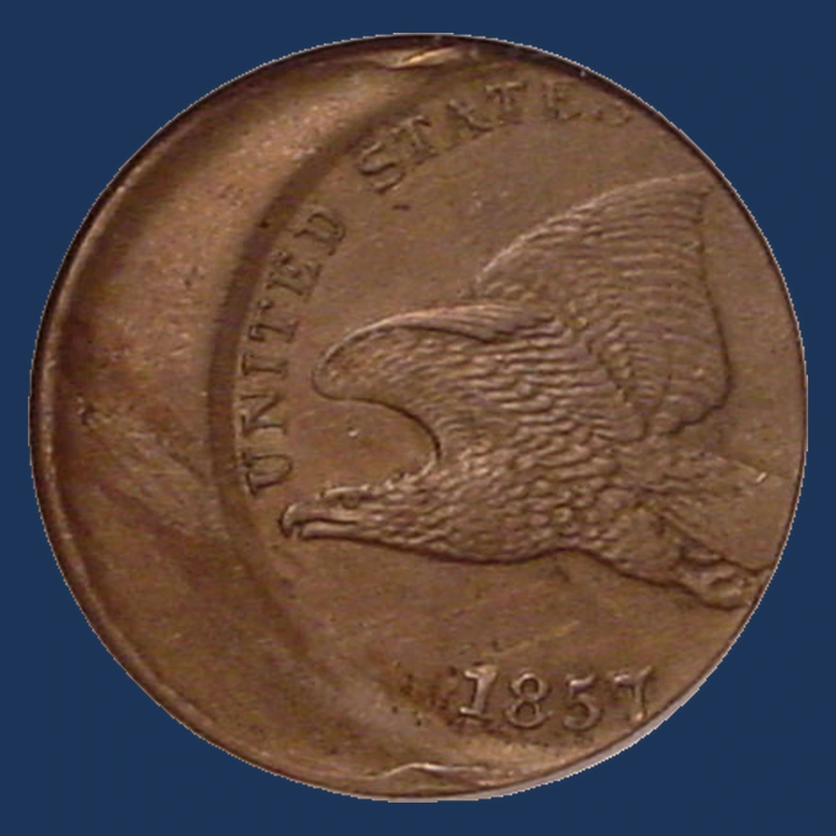 1857 Flying Eagle Cent: Off Center Strike