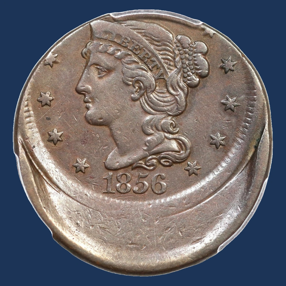 1856 Braided Hair Cent: Off-Center Strike