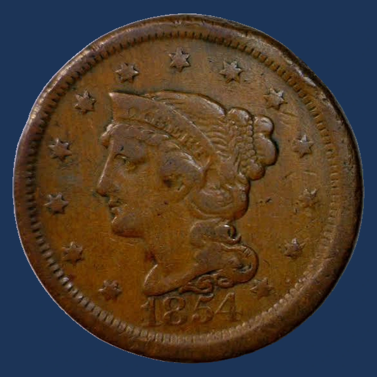 1854 Braided Hair Cent: Misaligned Die