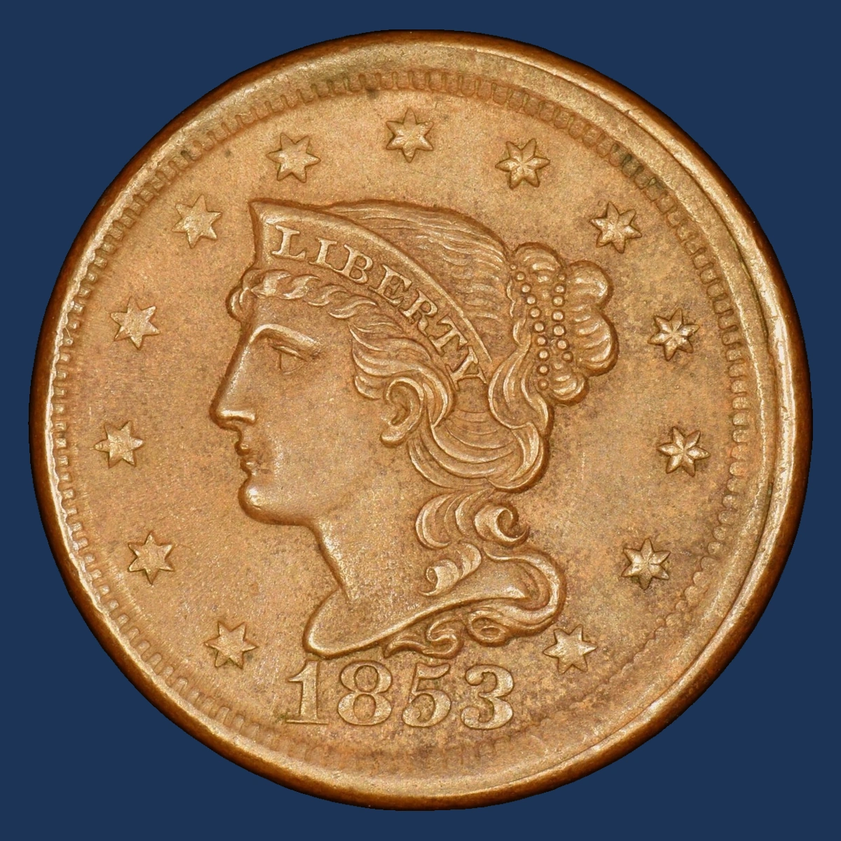 1853 Braided Hair Cent: Off-Center Strike
