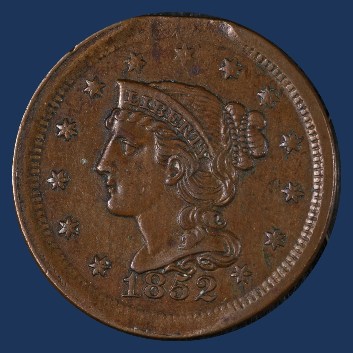 1852 Braided Hair Cent: Clipped Planchet