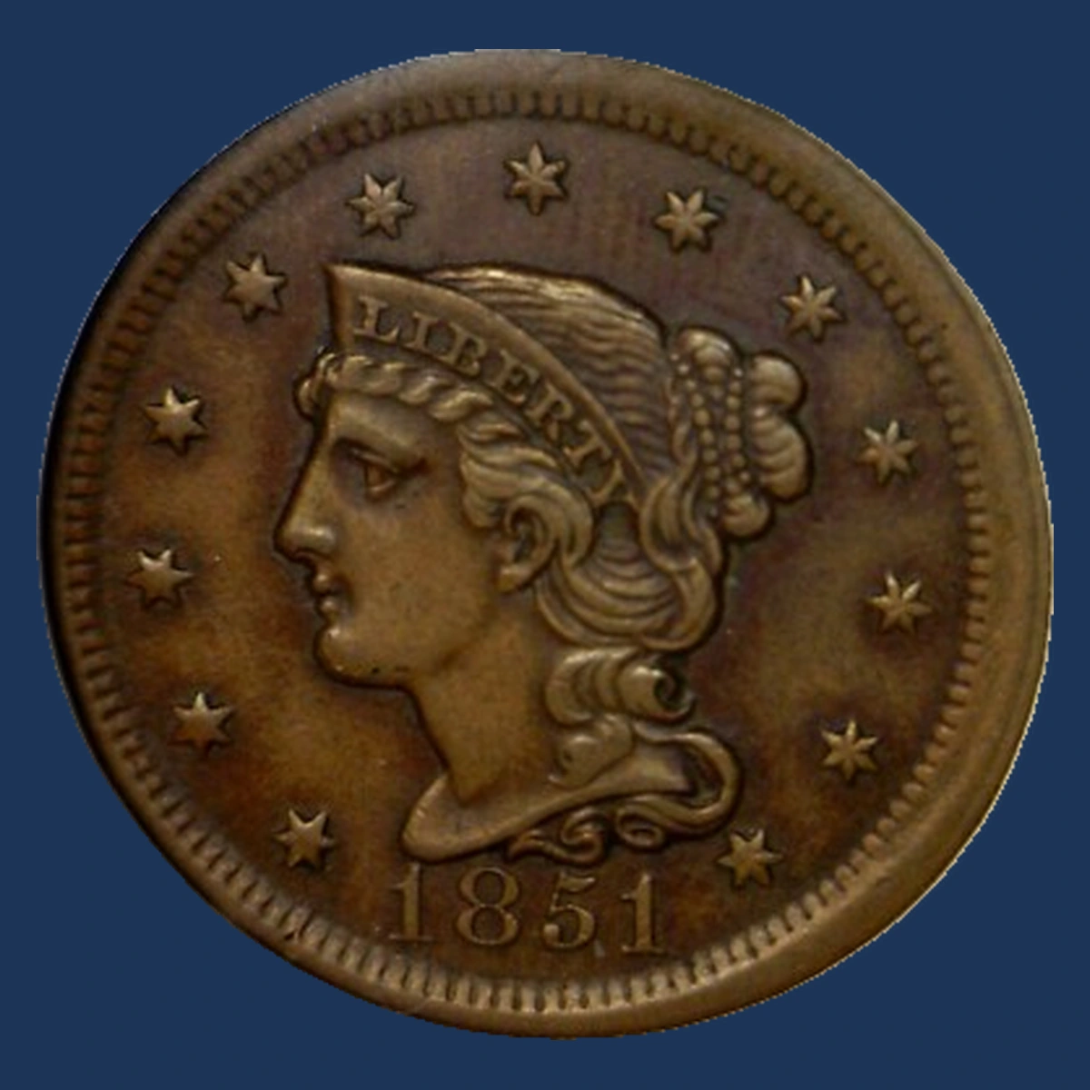 1851 Braided Hair Cent: Broadstrike