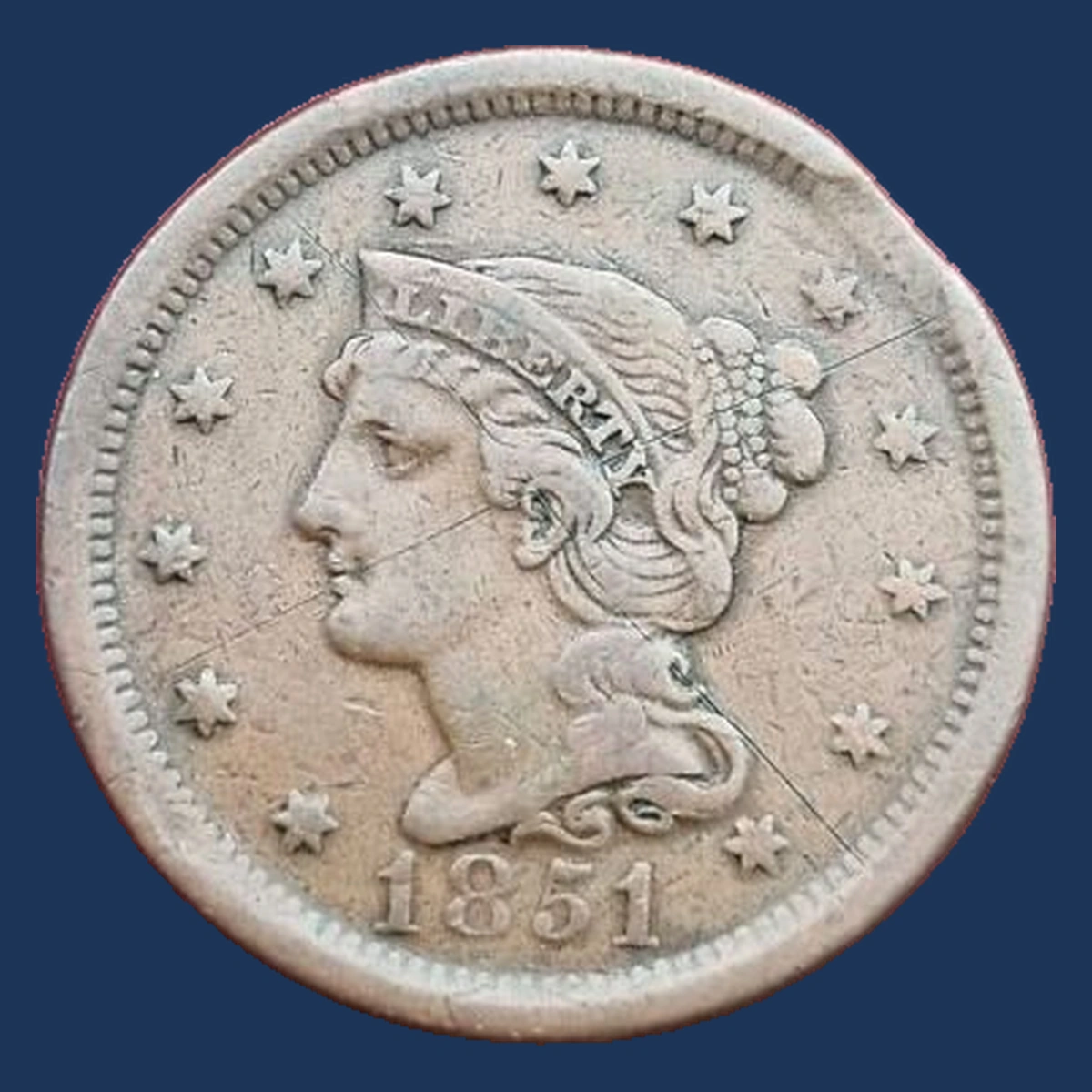 1851 Braided Hair Cent: Clipped Planchet
