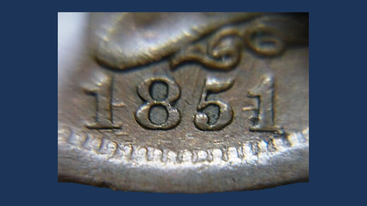 1851 Braided Hair Cent: Repunched Date