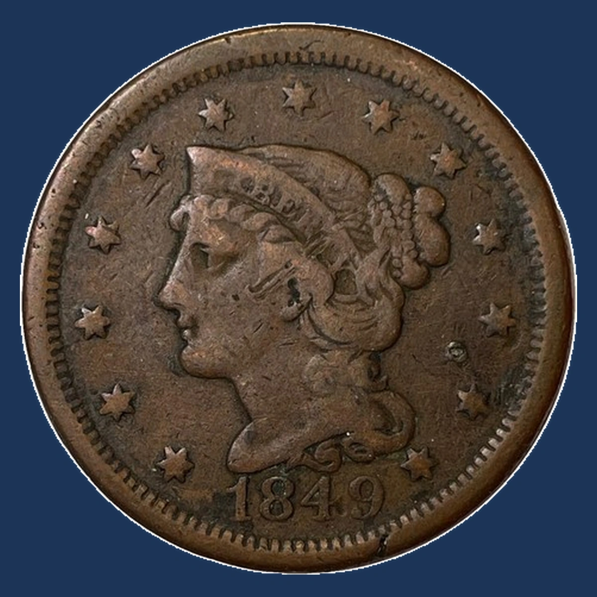 1849 Braided Hair Cent: Die Crack