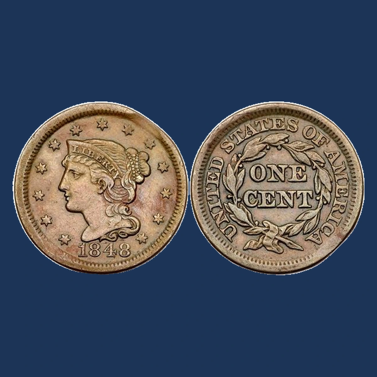 1848 Braided Hair Cent: Clipped Planchet