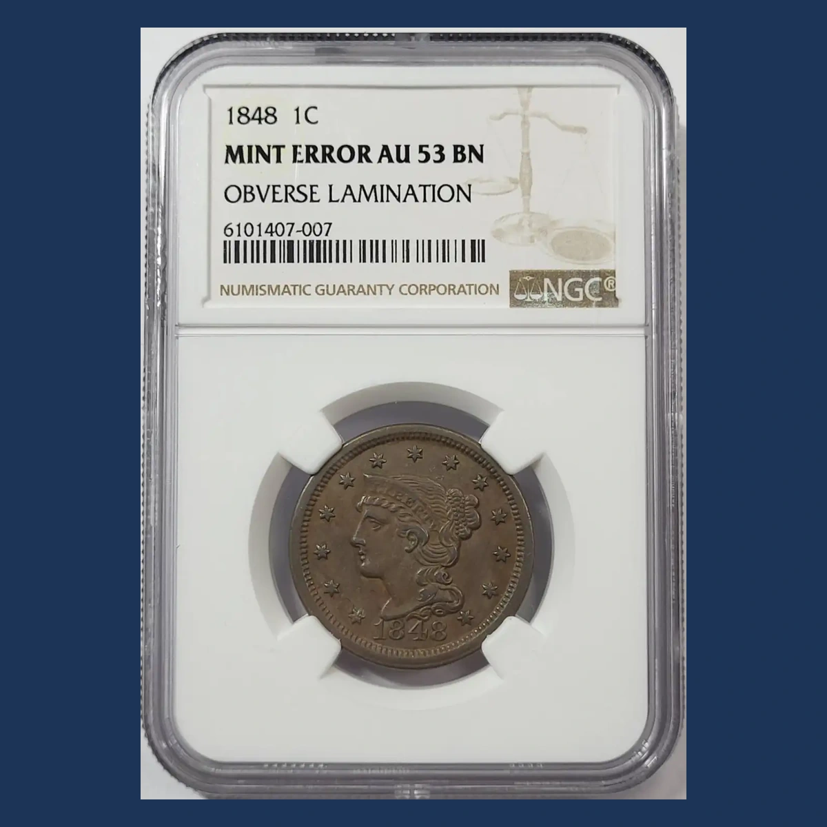 1848 Braided Hair Cent: Lamination / Split Planchet