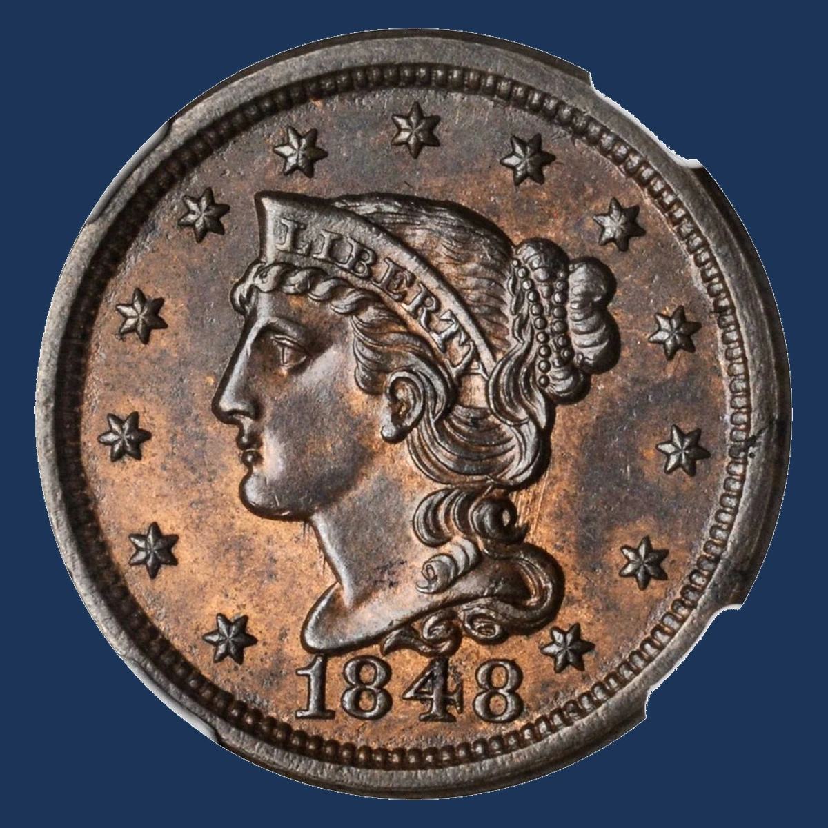 1848 Braided Hair Cent: Repunched Date