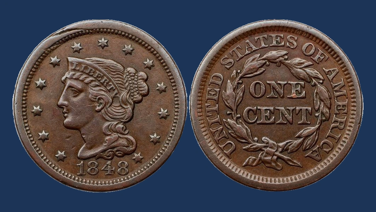 1848 Braided Hair Cent: Planchet Flaw