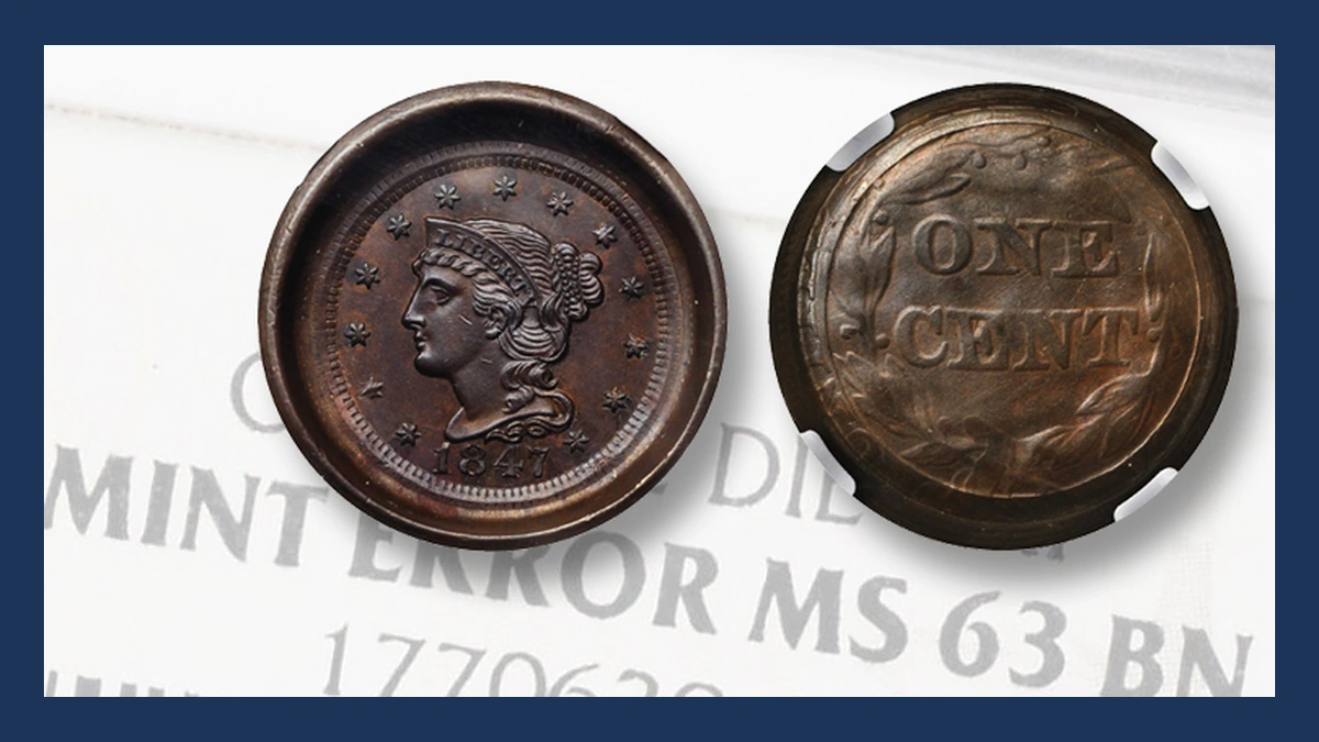 1847 Braided Hair Cent: Die Cap