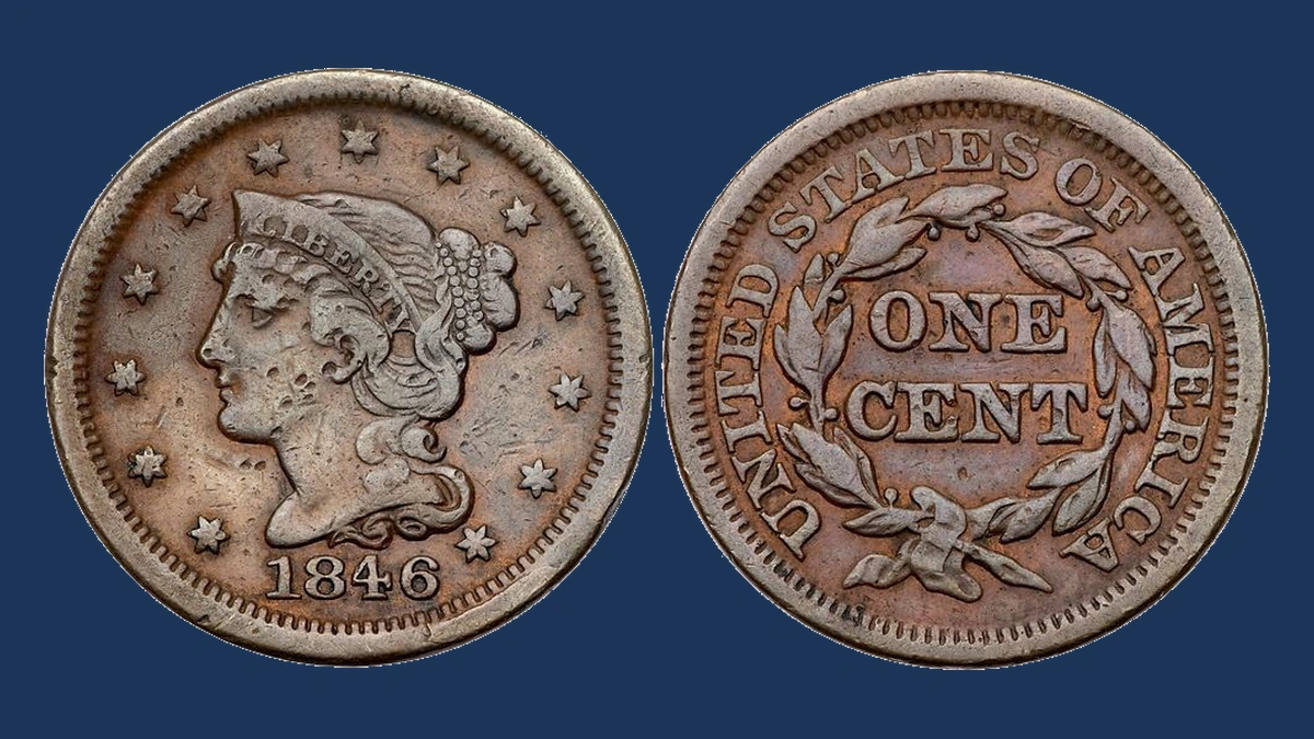 1846 Braided Hair Cent: Die Break / Cud