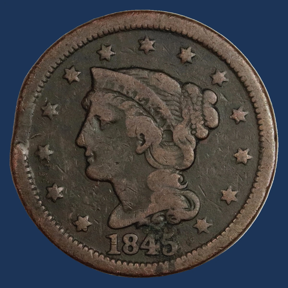 1845 Braided Hair Cent: Clipped Planchet