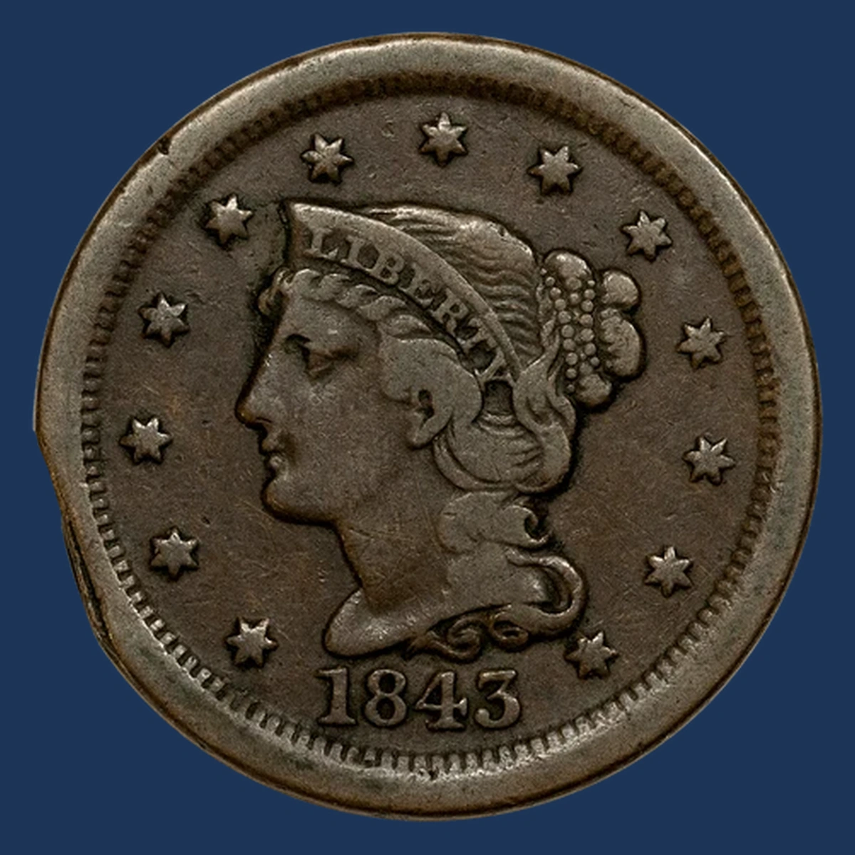 1843 Braided Hair Cent: Clipped Planchet