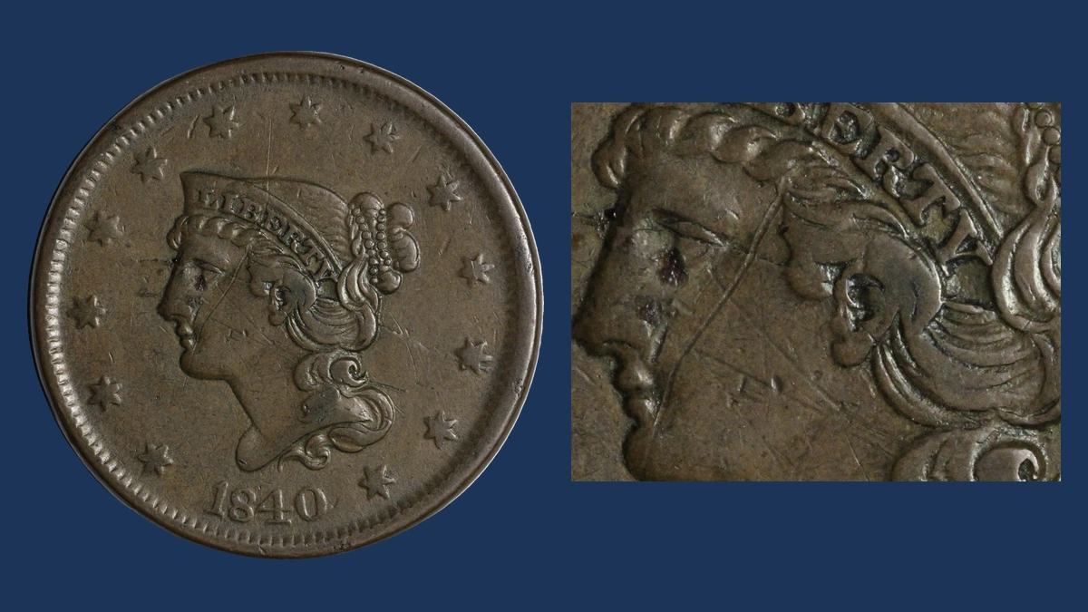 1840 Braided Hair Cent: Die Crack