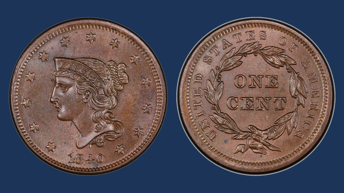 1840 Braided Hair Cent: Repunched Date