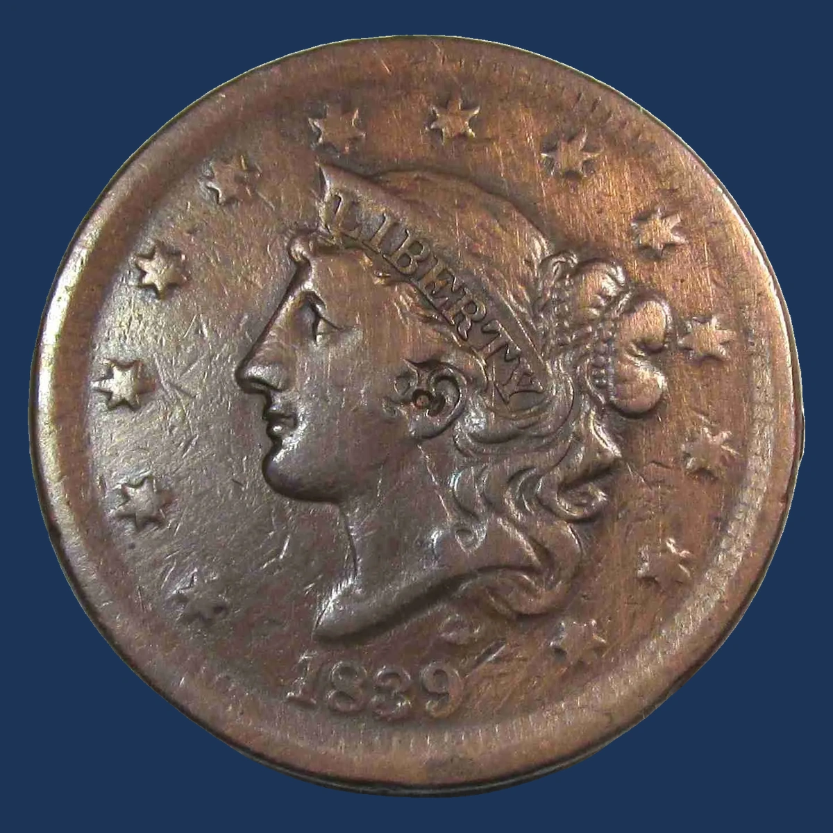 1839 Coronet Head Cent: Die Crack