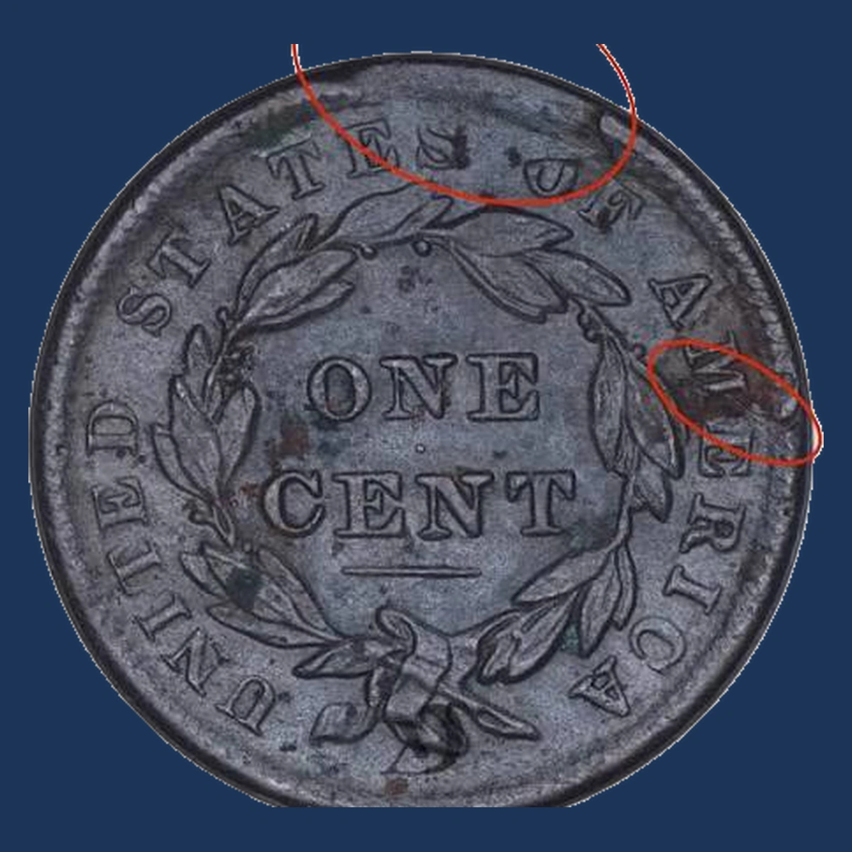 1838 Coronet Head Cent: Die Crack
