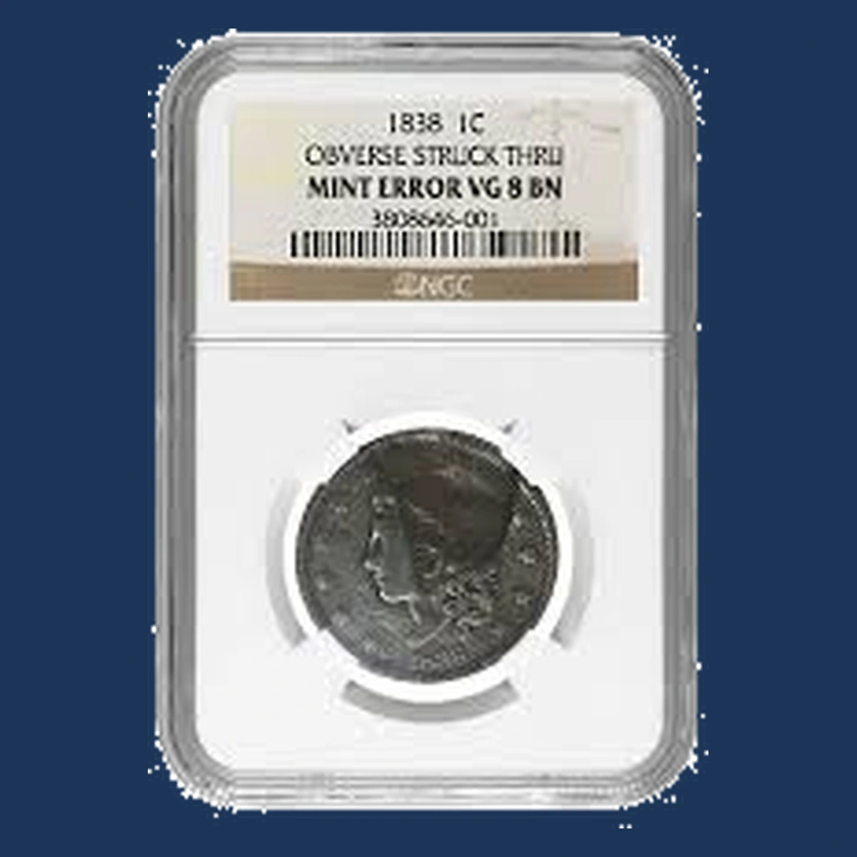 1838 Coronet Head Cent: Struck Through