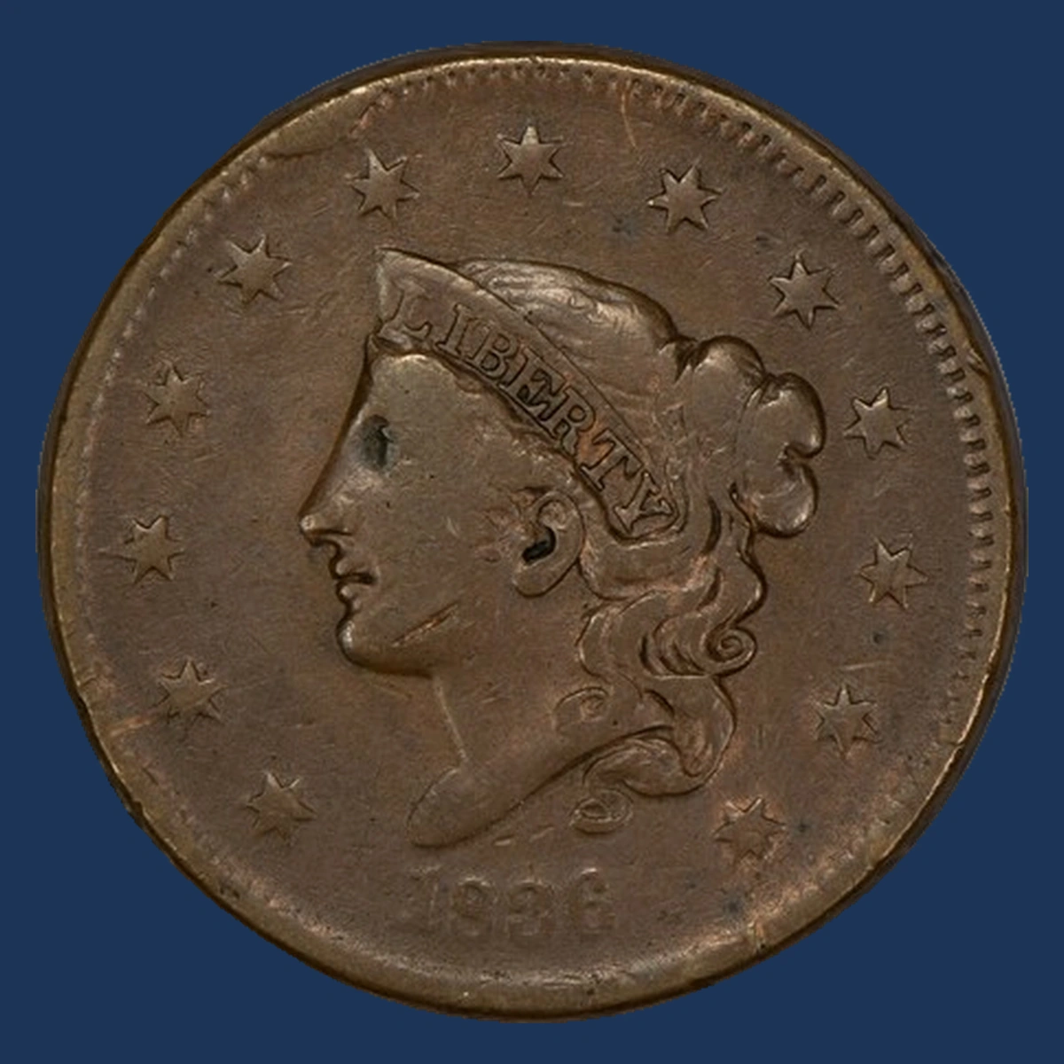 1836 Coronet Head Cent: Die Break / Cud