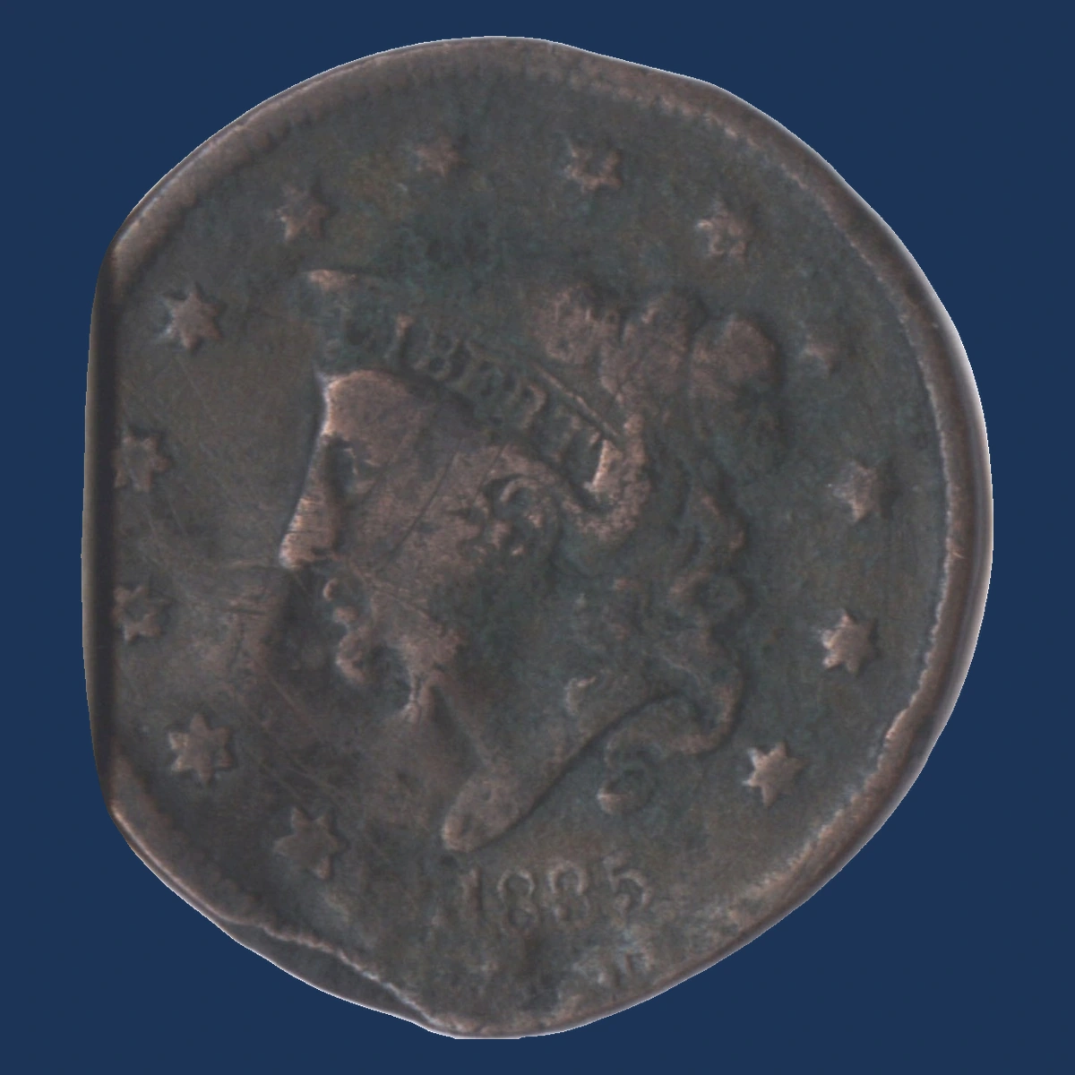 1835 Coronet Head Cent: Planchet Crack