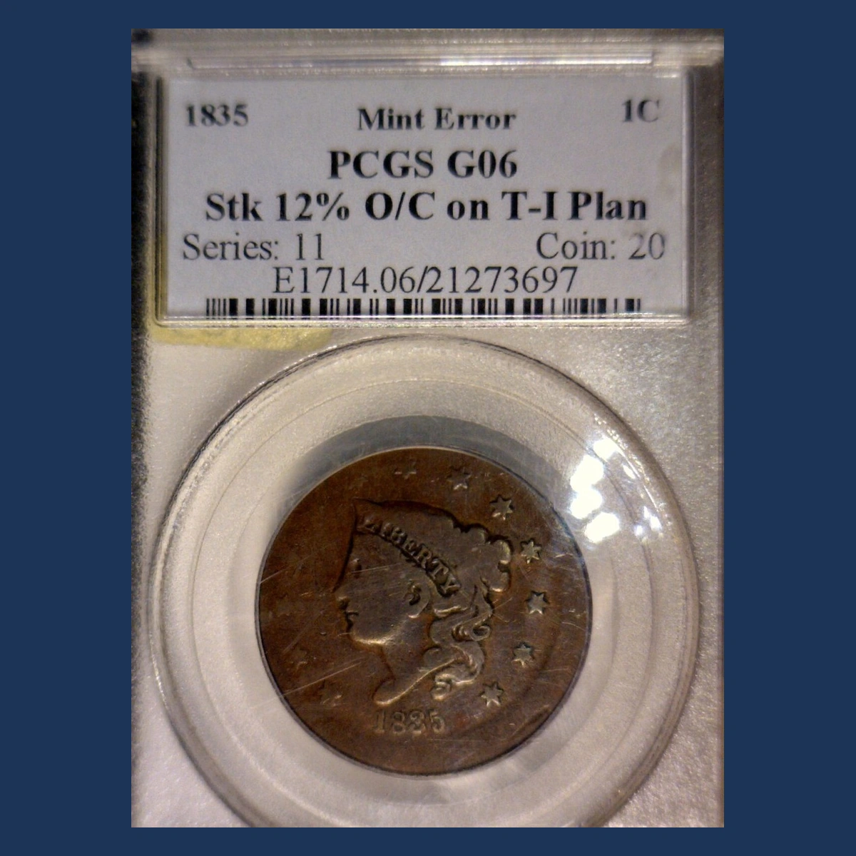1835 Coronet Head Cent: Off-Center Strike