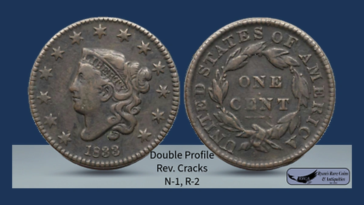 1833 Coronet Head Cent: Die Crack