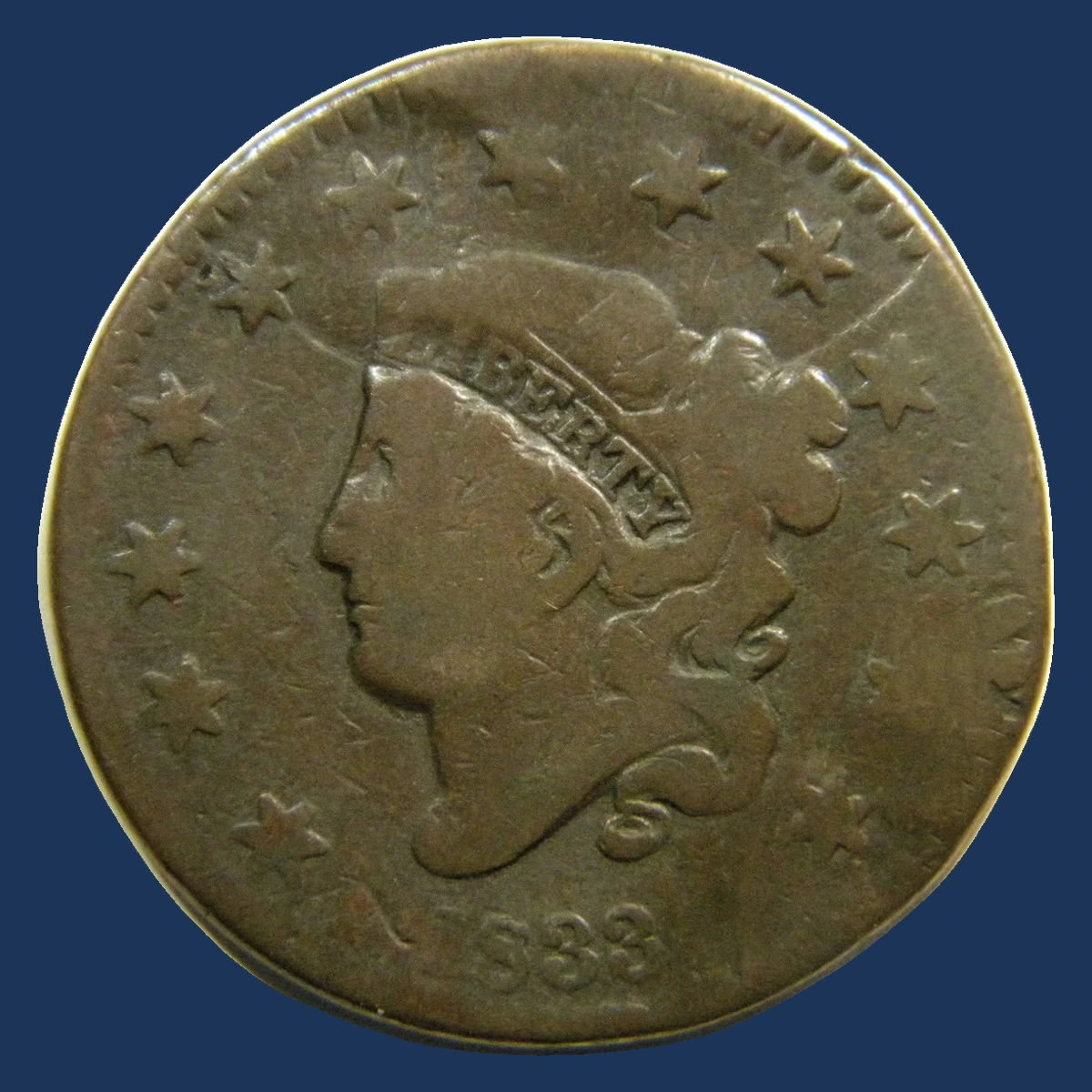 1833 Coronet Head Cent: Brockage