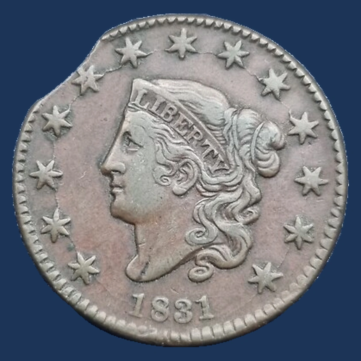 1831 Coronet Head Cent: Clipped Planchet