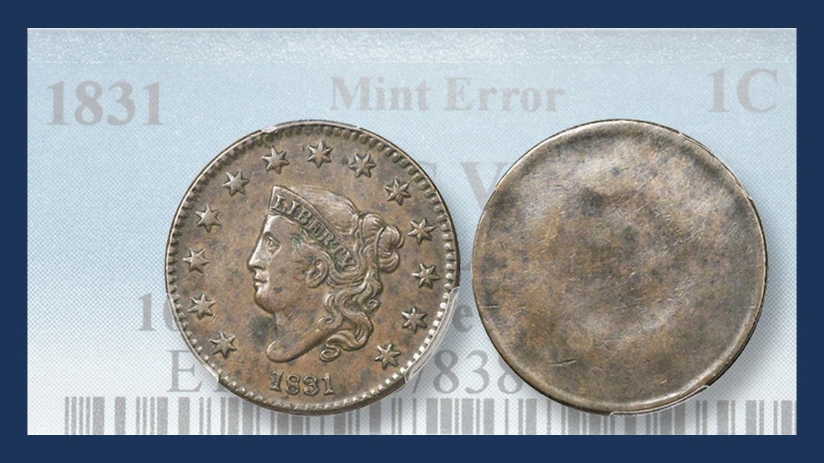 1831 Coronet Head Cent: Uniface Strike