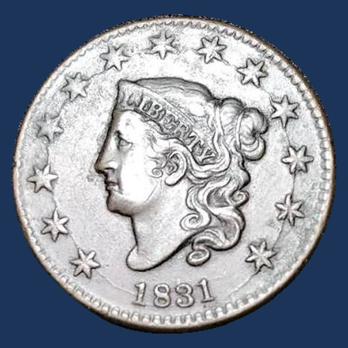 1831 Coronet Head Cent: Die Crack