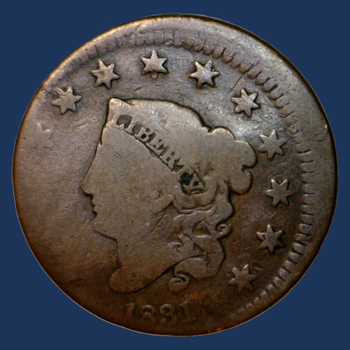 1831 Coronet Head Cent: Off-Center Strike