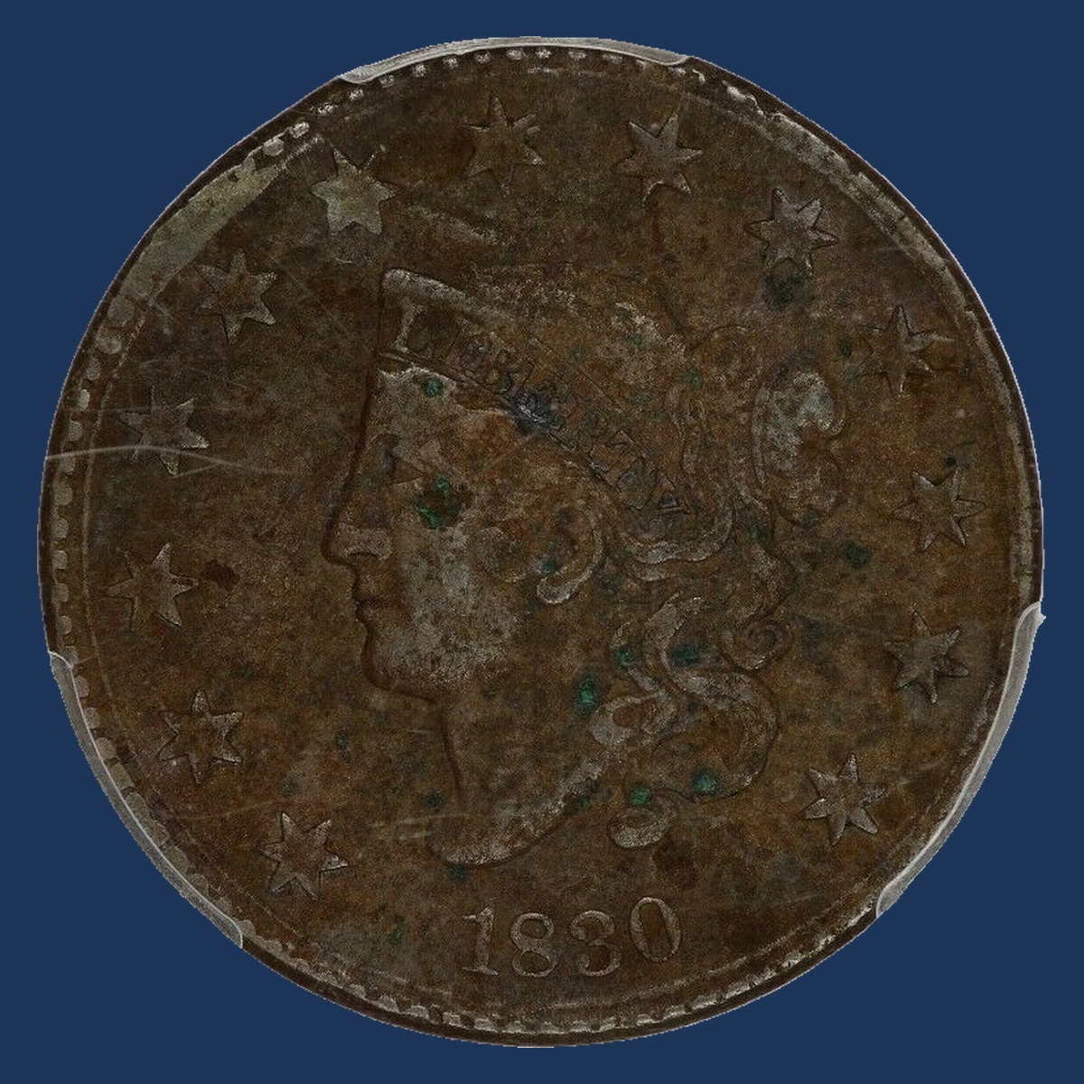 1830 Coronet Head Cent: Off-Center Strike
