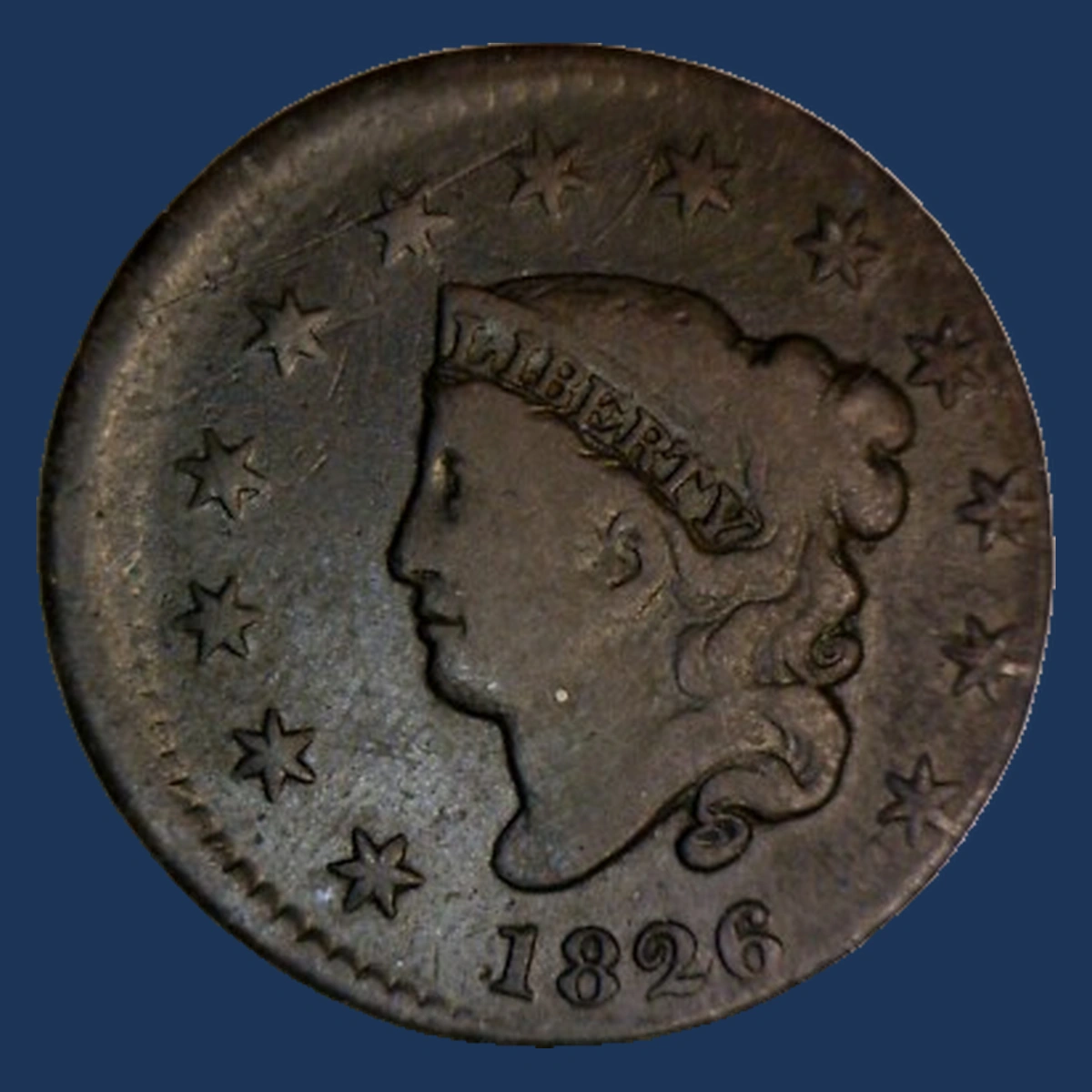 1826 Coronet Head Cent: Off-Center Strike