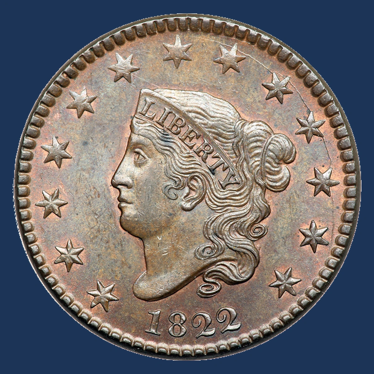 1822 Coronet Head Cent: Die Crack
