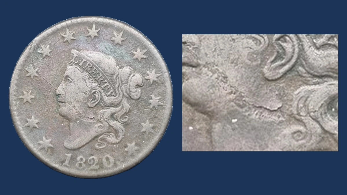 1820 Coronet Head Cent: Lamination / Split Planchet