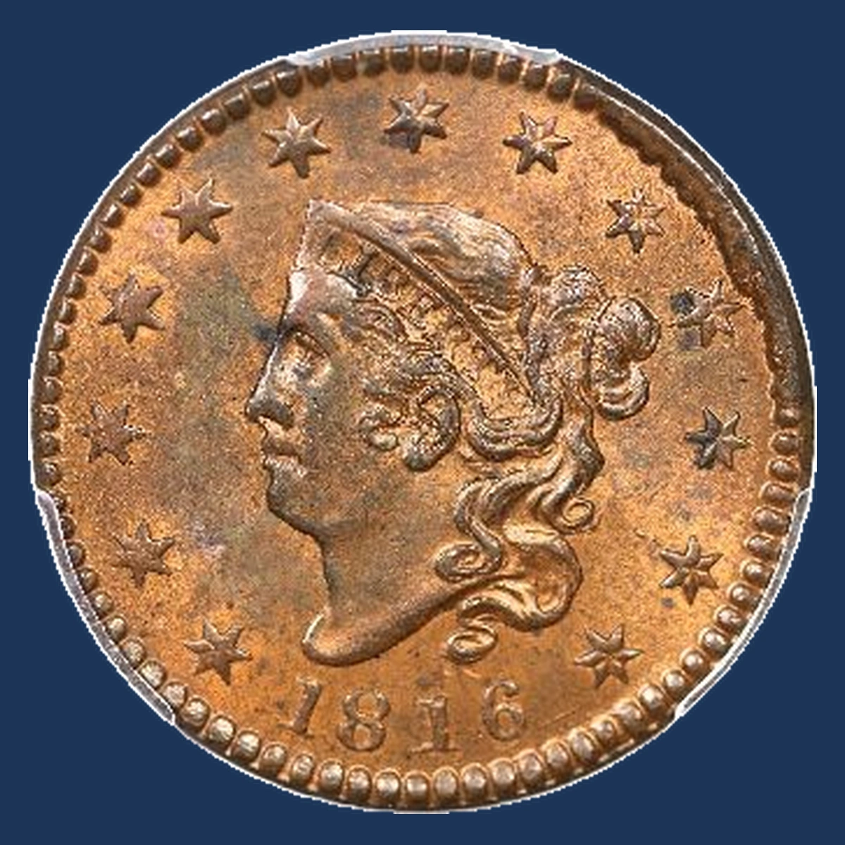1816 Coronet Head Cent: Die Break / Cud