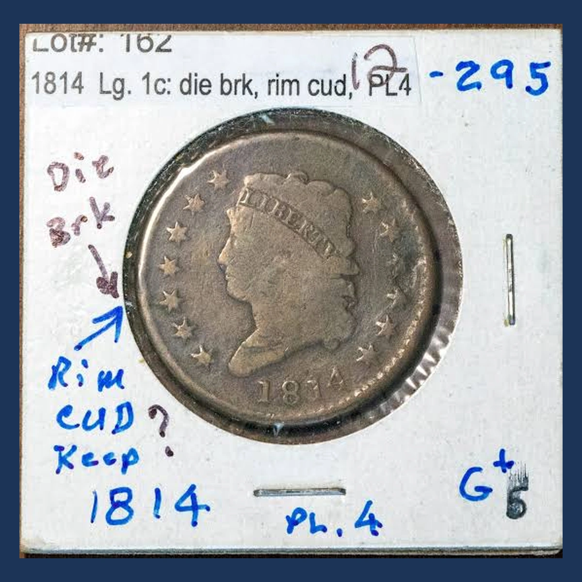 1814 Classic Head Cent: Die Break / Cud