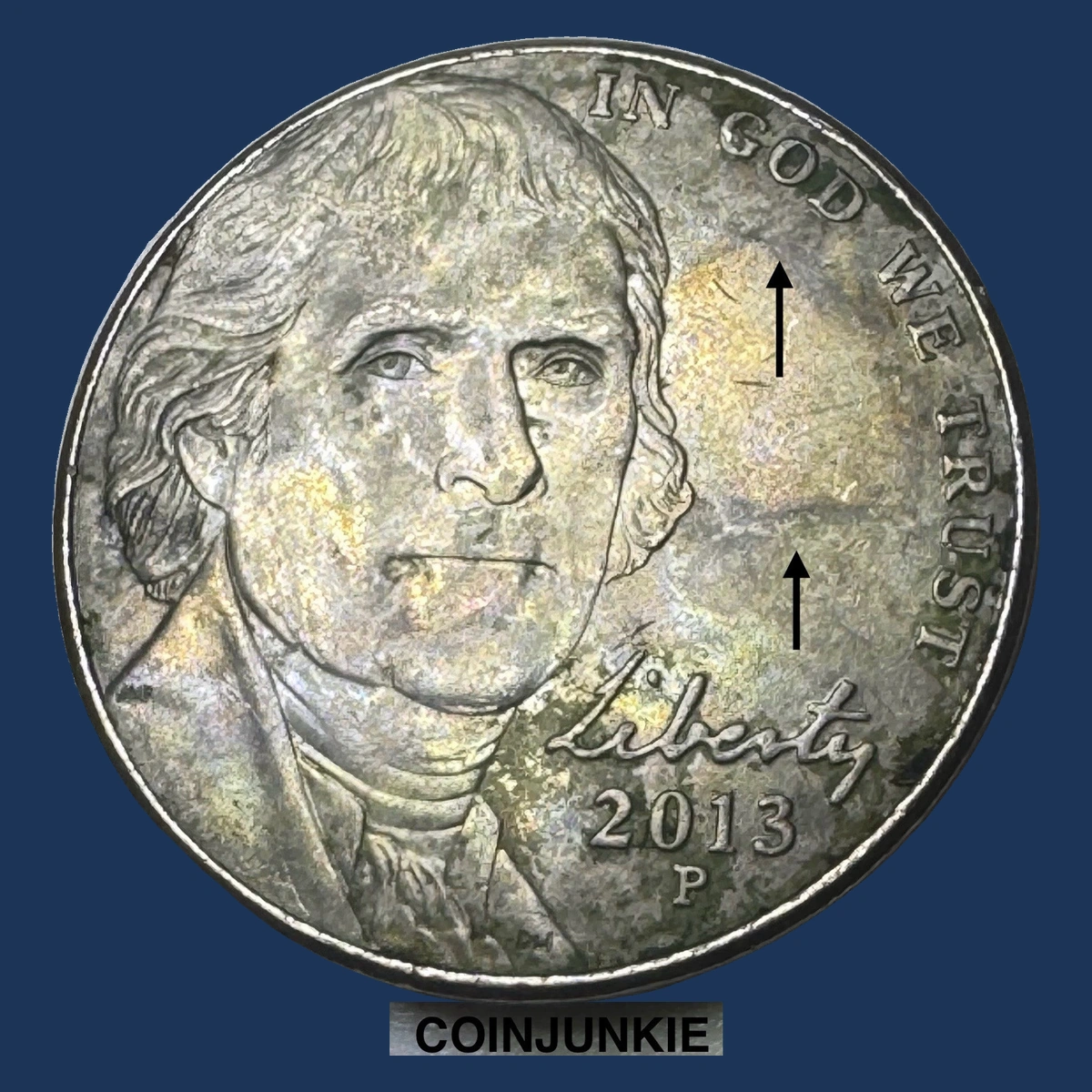2013 Jefferson Nickel: Die Crack / Die Chip