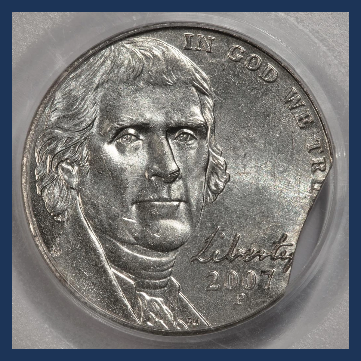 2007 Jefferson Nickel: Clipped Planchet