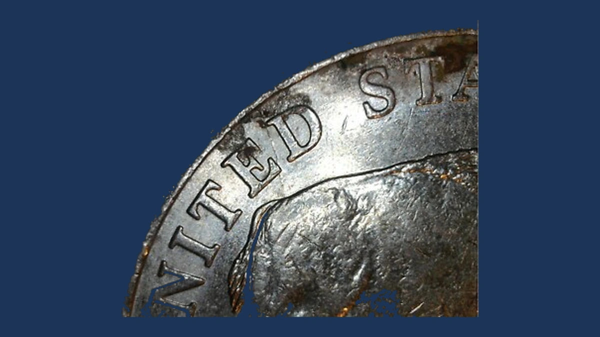 2005 Jefferson Nickel: Reverse die crack