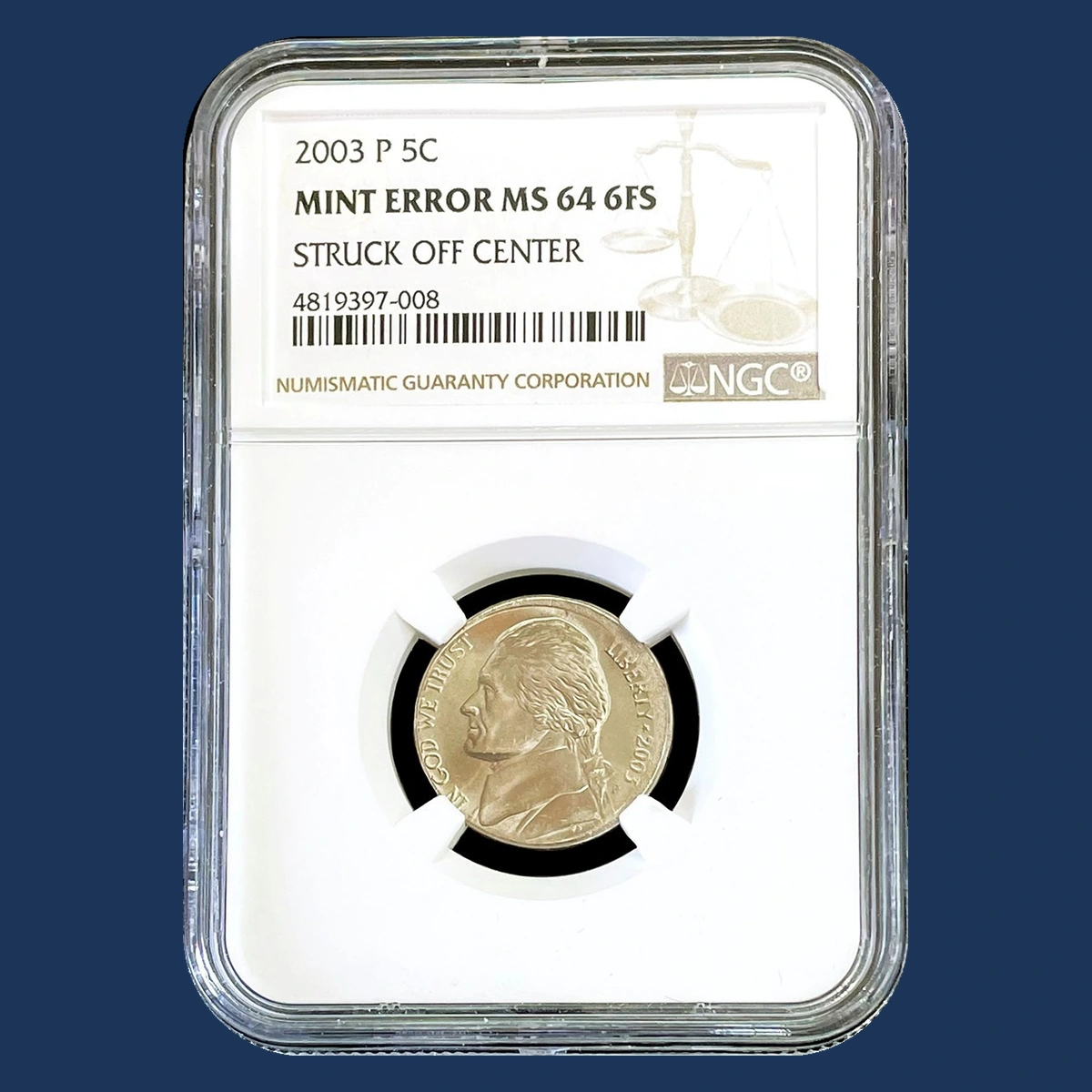 2003 Jefferson Nickel: Off-center strike