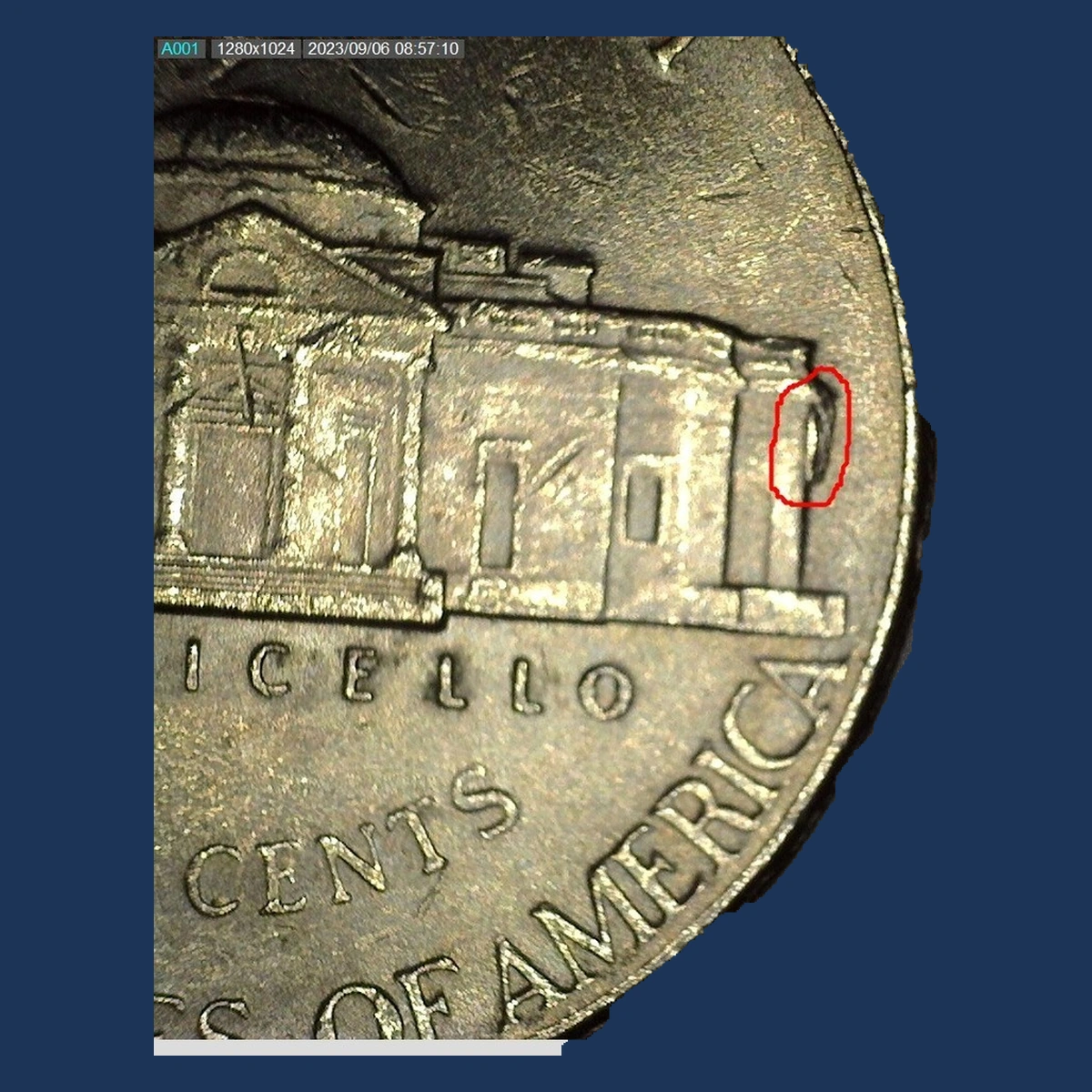 2003 Jefferson Nickel: Die Crack / Die Chip