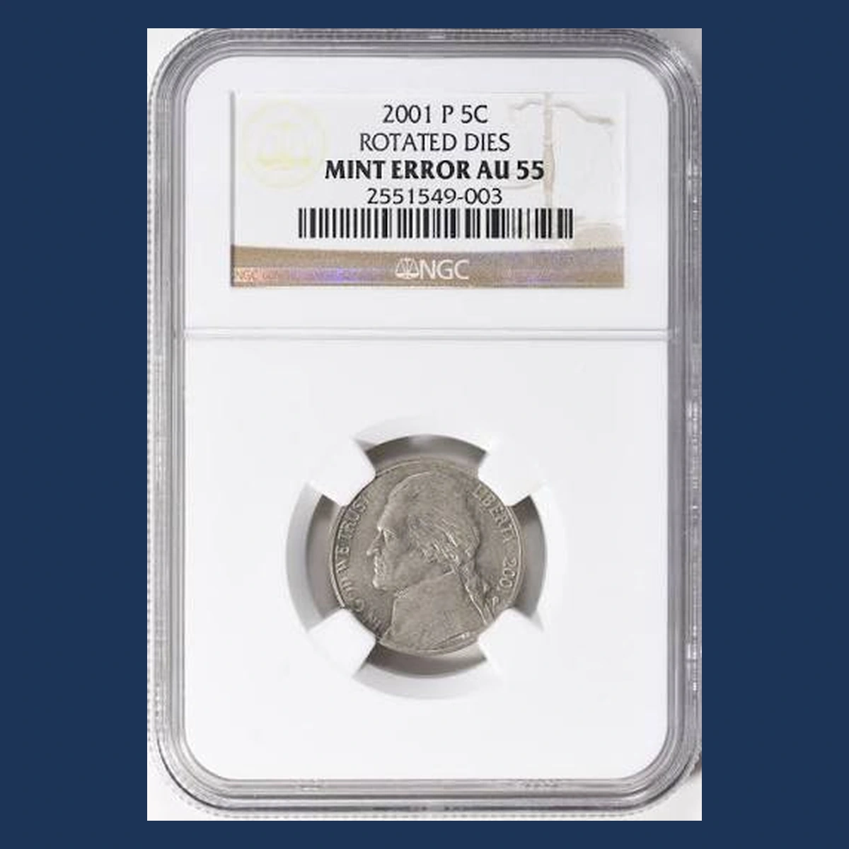 2001 Jefferson Nickel: Rotated dies