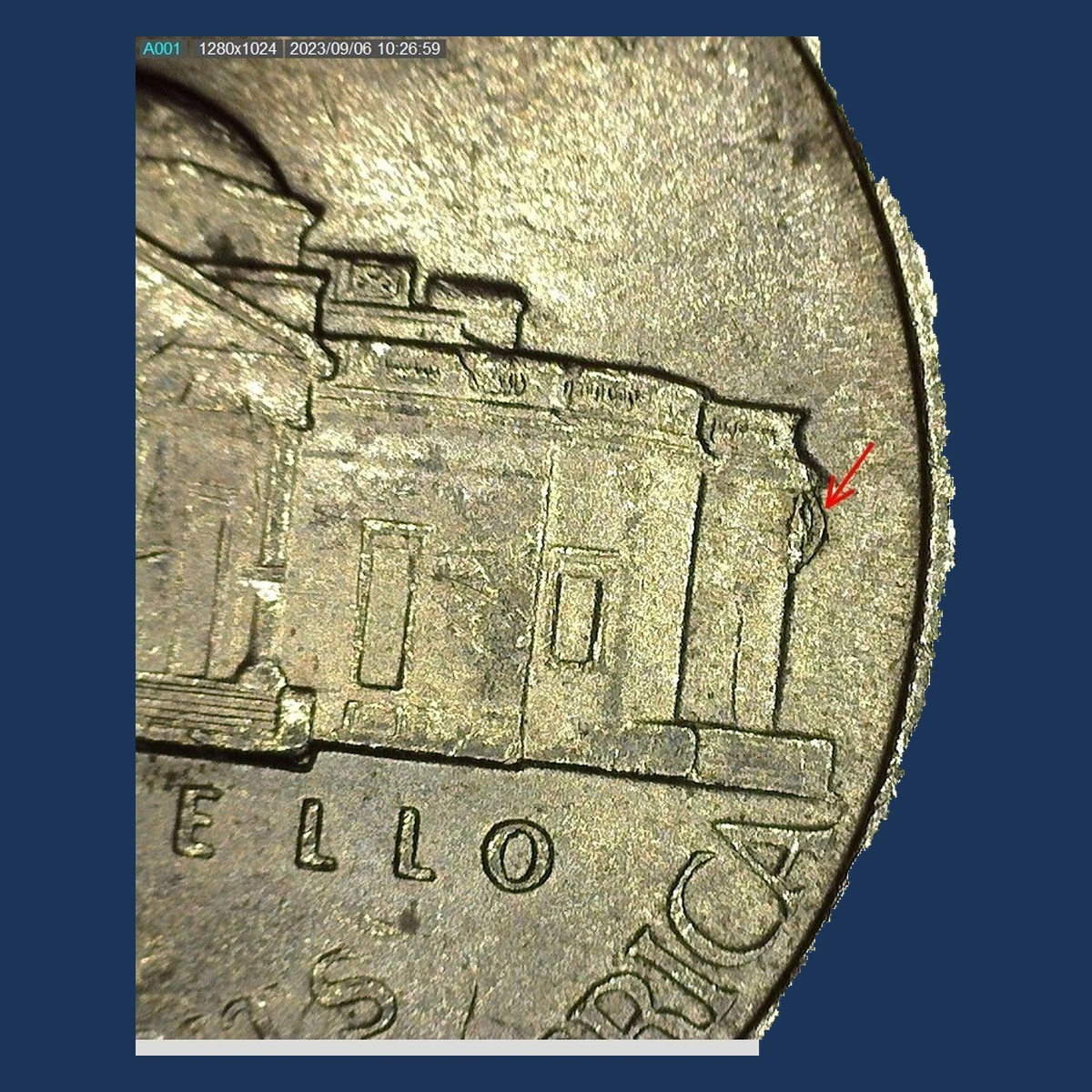 2001 Jefferson Nickel: Die Crack / Die Chip