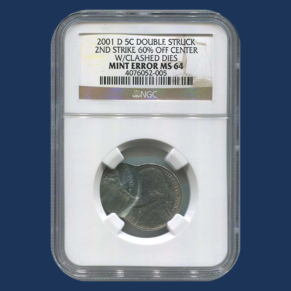 2001 Jefferson Nickel: Double strike with clashed dies