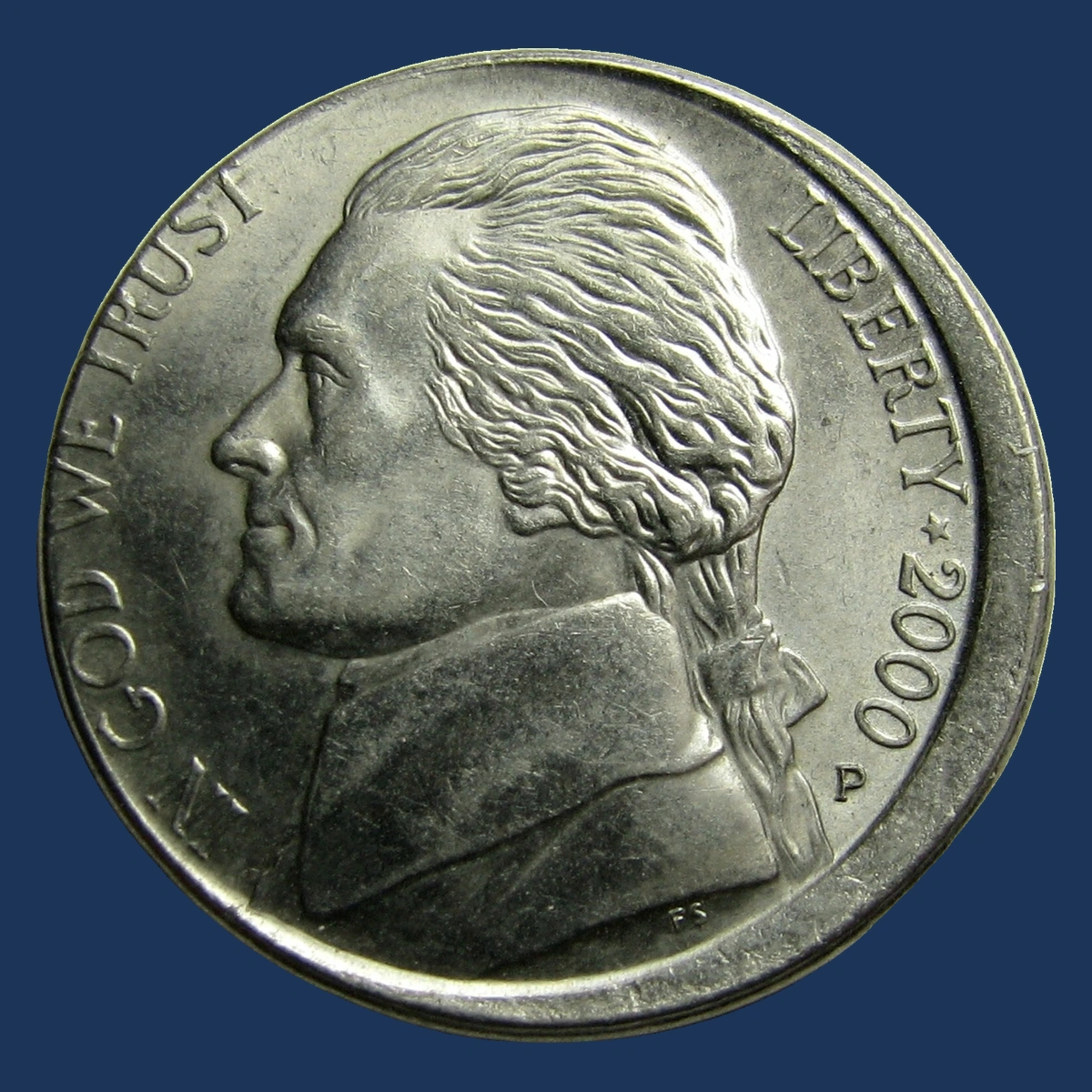 2000 Jefferson Nickel: Misaligned Die